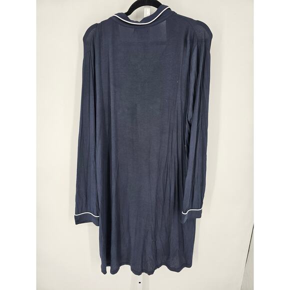 Feel Good Store Women Long Sleeve Navy Pocket Collared V-neck Sleepwear Size 0XL - Picture 4 of 4